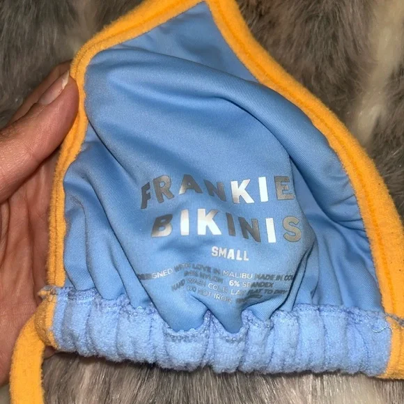 Frankie’s Tia Terry Bikini top orange blue in Bluebird sz small S - Picture 7 of 7